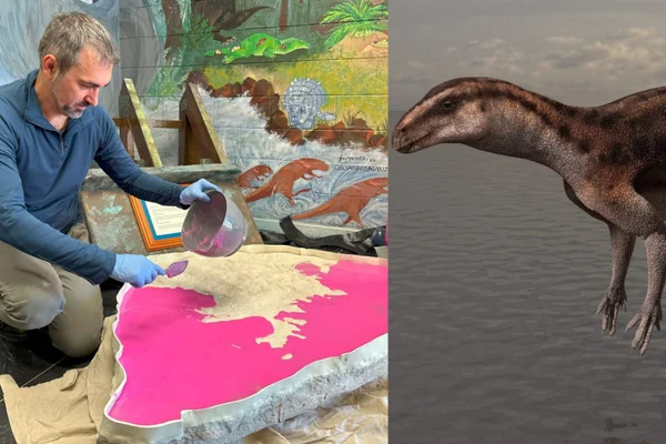 Dinossauros pegadas encontradas em escola