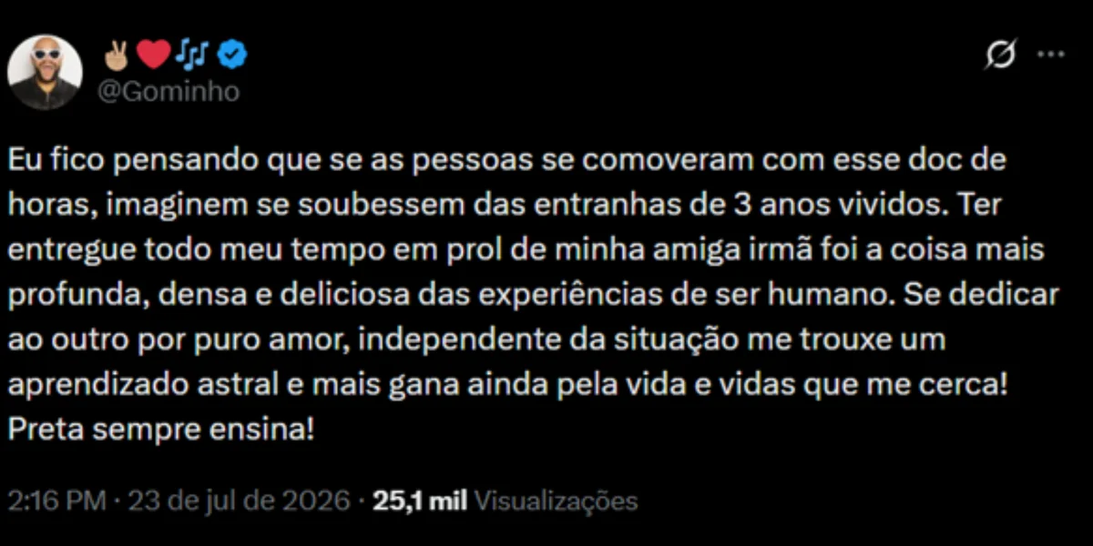 Desabafo de Gominho nas redes. Desabafo de Gominho nas redes.