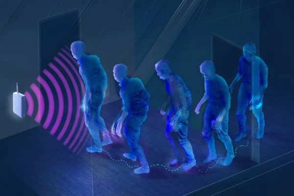 imagem ilustrativa simulando o funcionamento do aparelho por meio de ondas do corpo emitidas durante o movimento