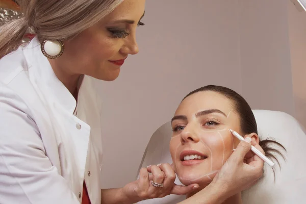 Mulher realizando tratamento estético em paciente mulher