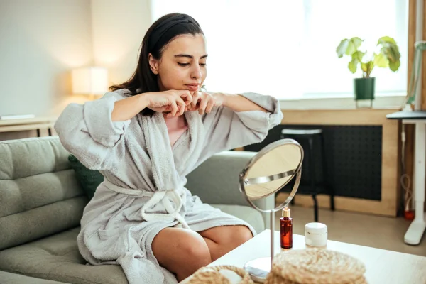 mulher fazendo uma massagem facial