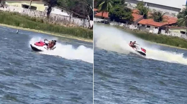Imagem colorida de momento do acidente com jet ski em que homem morreu afogado - Metrópoles