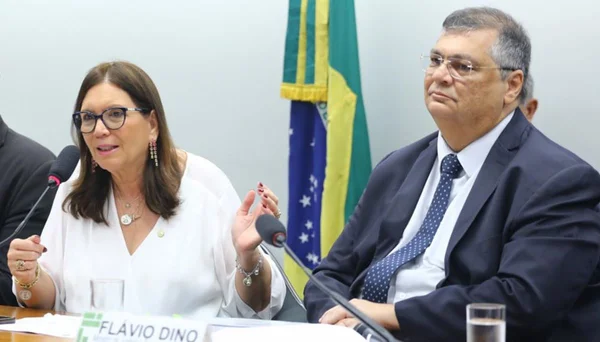 Imagem colorida da Deputada Bia Kicis e o ministro Flávio Dino
