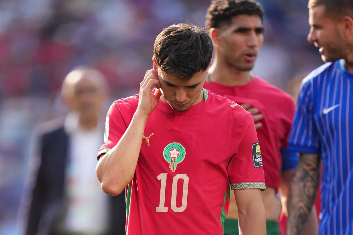 Brahim Díaz, do Marrocos, após fim da partida contra a França Brahim Díaz, do Marrocos, após fim da partida contra a França