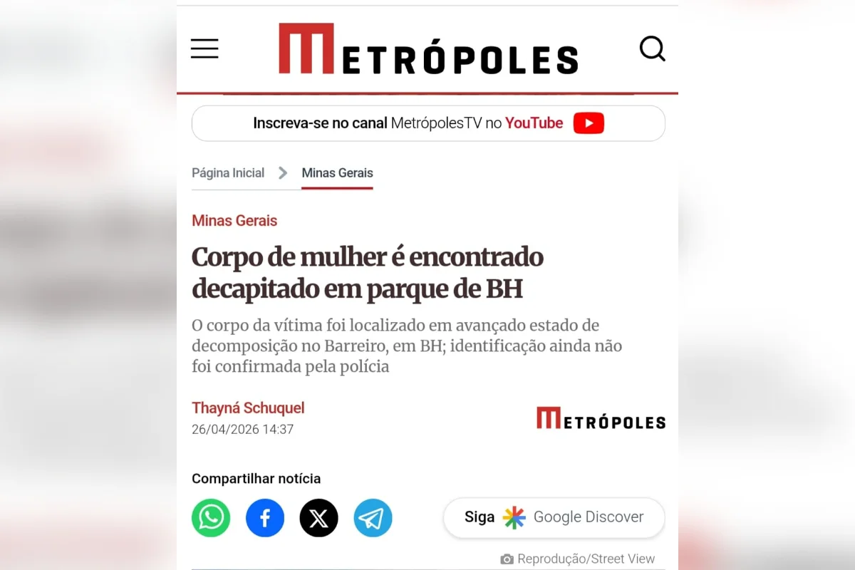 Matéria sobre mulher encontrada decapitada