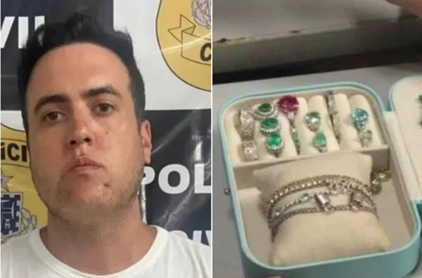 Homem preso e joias