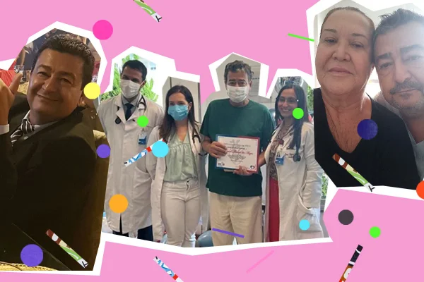 Arte colorida: montagens de foto de homem ao lado de mulher, ao lado de médicos e sozinho enquanto sorri - Metrópoles