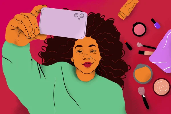 Ilustração de uma menina com cabelo cacheado - Metrópoles