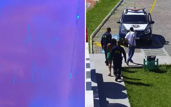 imagem colorida casal preso por escrever nomes em placa