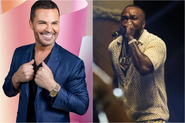 Imagem colorida do cantor Eduardo Costa e o rapper Djonga - Metrópoles