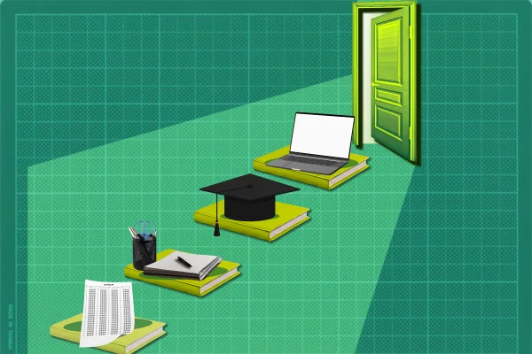 Ilustração da evolução de uma carreira cientifica/acadêmica. Metrópoles