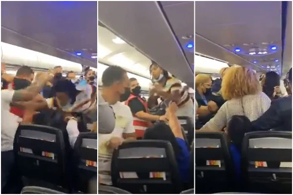 Vídeo. Mulher sem máscara gera briga em avião e é imobilizada com choque