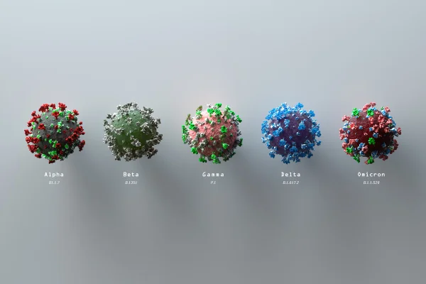 Imagem colorida: variantes do coronavírus. Cientistas desenvolvem aparelho que detecta Covid-19 no ar em tempo real Dispositivo criado por engenheiros químicos dos EUA teve uma eficiência entre 77% e 83% em perceber o vírus no ar - Metrópoles