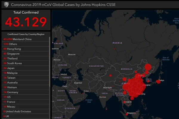 Mapa mostra localização e número de infectados por coronavírus