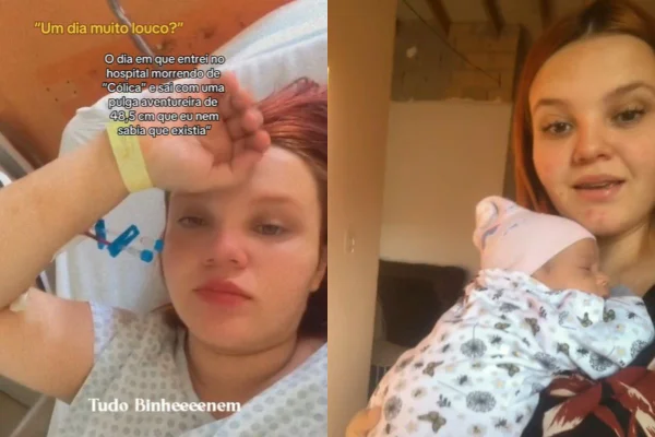 Aline Lucachece Lucas, de 18 anos, só descobriu sua gravidez no momento do parto. Ela relatou com detalhes o dia do nascimento da filha - Metrópoles