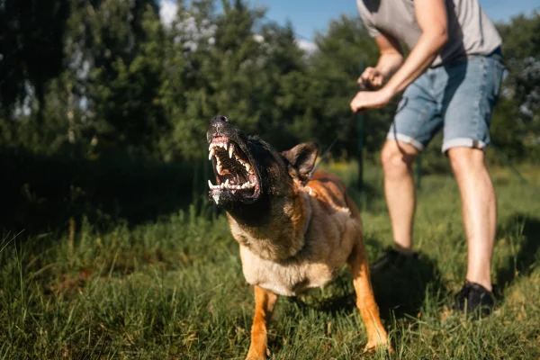 Imagem colorida de tutor segurando pet agressivo