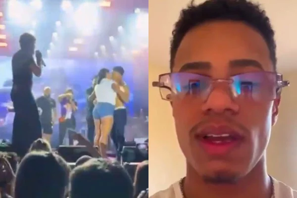 montagem colorida prints de vídeos de homem que traiu mulher em show do Nattanzinho