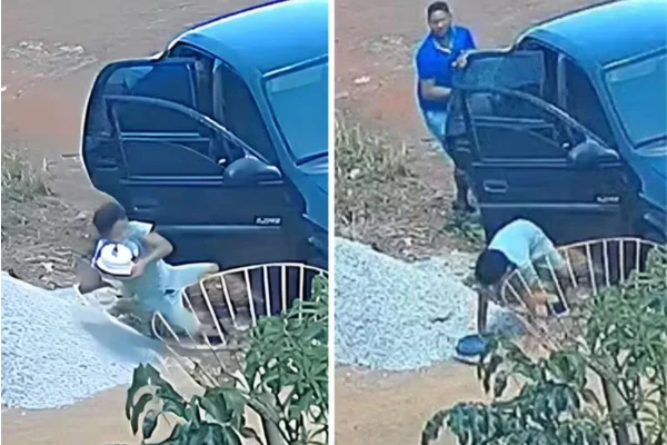 A cena do jovem Miguel caindo com o bolo de aniversário da mãe viralizou nas redes sociais - Metrópoles