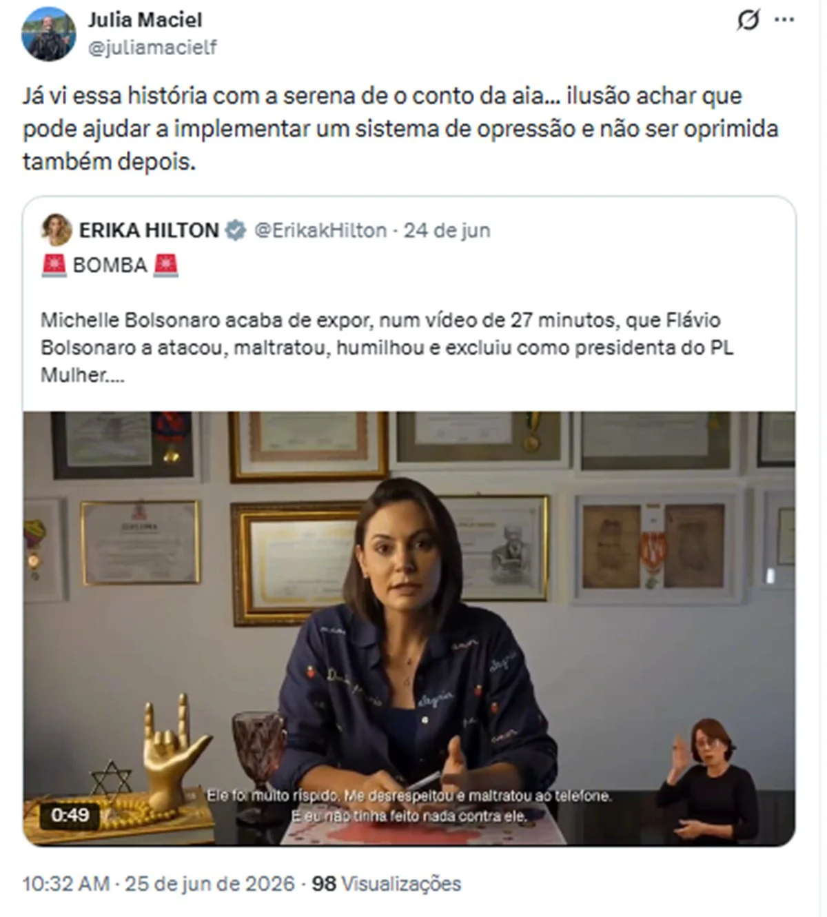 Por que Michelle Bolsonaro está sendo comparada a Serena Joy, de O Conto da Aia? - imagem 2 Por que Michelle Bolsonaro está sendo comparada a Serena Joy, de O Conto da Aia? - imagem 2