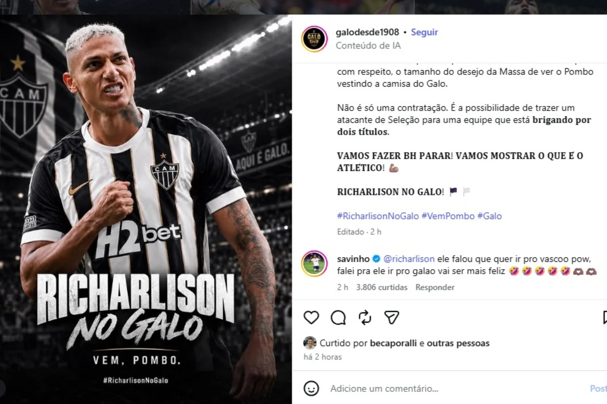 Savinho revela desejo de Richarlison por transferência ao Vasco - imagem 1 Savinho revela desejo de Richarlison por transferência ao Vasco - imagem 1