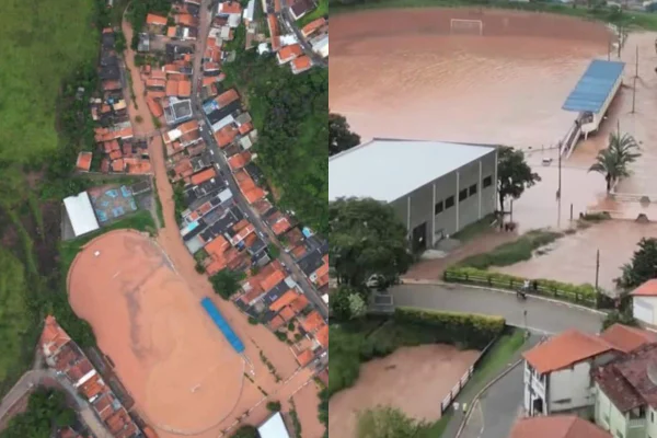 imagem colorida mostra ruas de paraibuna cheias inundadas após temporal - metrópoles