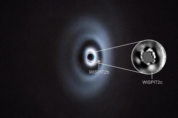 Imagem colorida mostra sistema planetário da estrela WISPIT 2 - Metrópoles