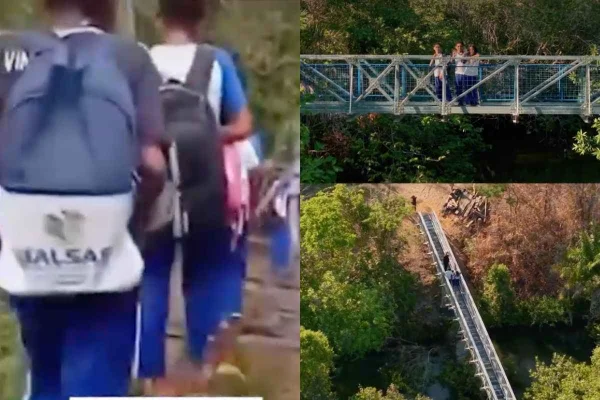 Prefeitura inaugura passarela onde crianças passavam por ponte de tábuas