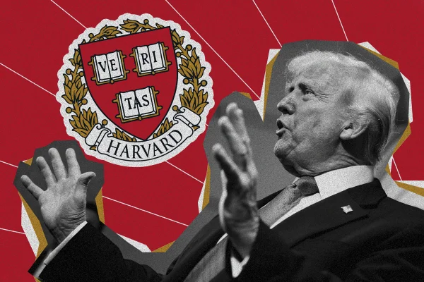 Imagem colorida de Trump e Harvard - Metrópoles
