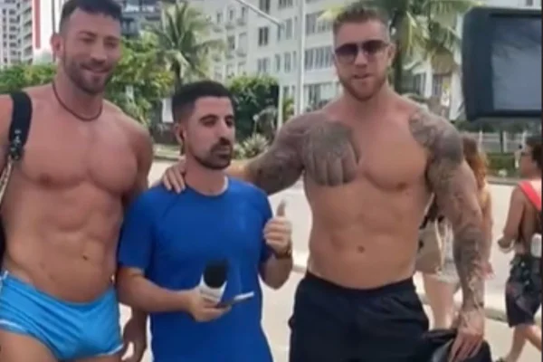 Repórter Mateus Marques e atores pornôs gigantes
