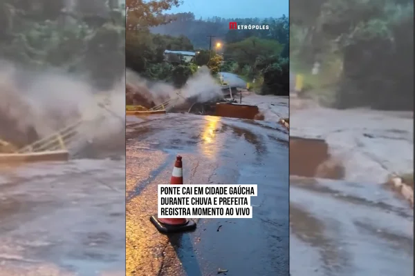 ponte cai em cidade gaucha durante chuva e prefeita registra ao vivo - metrópoles