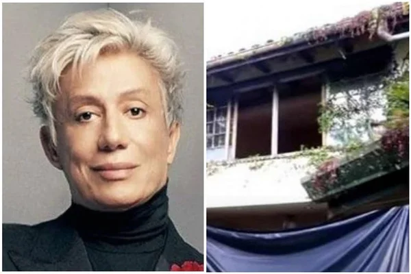 Imagens justapostas com o estilista Clodovil Hernandes (esquerda) e sua mansão em mal estado de conservação (direita) - Metrópoles