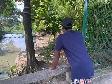 Jovem alimenta jacaré no Rio