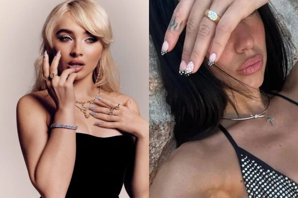 Foto colorida de Sabrina e Dua Lipa - Metrópoles