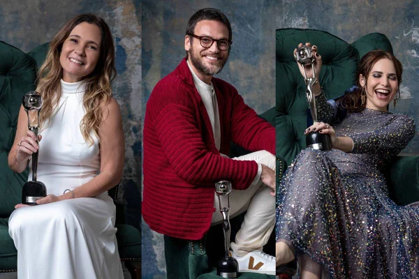 Montagem com três fotos coloridas com Adriana Esteves, Emílio Dantas e Letícia Colin - Metrópoles