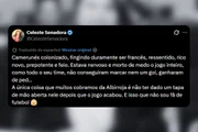 "Camaronês colonizado, fingindo duramente ser francês, ressentido, rico novo, prepotente e feio. Estava nervoso e morto de medo o jogo inteiro, como todo o seu time, não conseguiram marcar nem um gol, ganharam de ped… A única coisa que muitos cobramos da Albirroja é não ter dado um tapa de mão aberta nele depois que o jogo acabou. E isso que não sou fã de futebol". "Camaronês colonizado, fingindo duramente ser francês, ressentido, rico novo, prepotente e feio. Estava nervoso e morto de medo o jogo inteiro, como todo o seu time, não conseguiram marcar nem um gol, ganharam de ped… A única coisa que muitos cobramos da Albirroja é não ter dado um tapa de mão aberta nele depois que o jogo acabou. E isso que não sou fã de futebol".