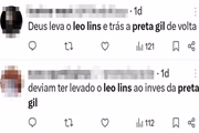 Print dos comentários dos internautas sobre a piada de Leo Lins após morte de Preta Gil
