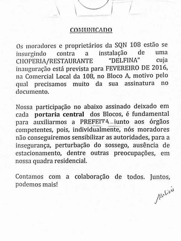 Prefeitura da 108 Norte quer impedir abertura de bar na quadra