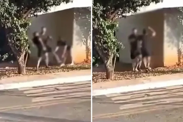 Foto colorida do momento em que advogada é espancada por personal trainer e estudante de medicina - Metrópoles
