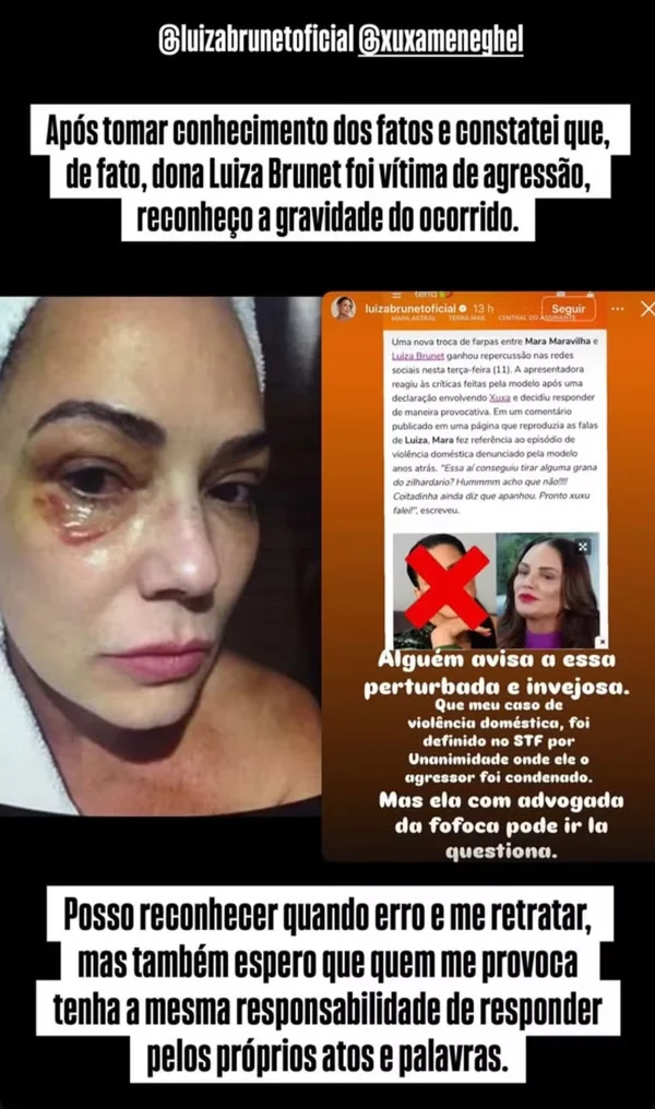 Mara Maravilha se retrata após ironizar agressão de Luiza Brunet - destaque galeria Mara Maravilha se retrata após ironizar agressão de Luiza Brunet - destaque galeria