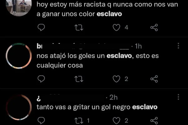 Print da timeline do Twitter mostrando diversas pessoas que tuitaram, em espanhol, a palavra "escravo"