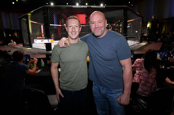 Imagem colorida de Mark Zuckerberg e Dana White