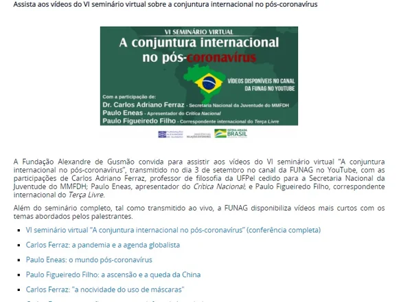 YouTube retira do ar vídeo de fundação do Itamaraty contra uso de máscaras