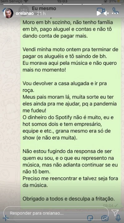 Oreia anuncia fim da dupla com Hot após denúncias de ex-namorada do rapper - imagem 6 Oreia anuncia fim da dupla com Hot após denúncias de ex-namorada do rapper - imagem 6