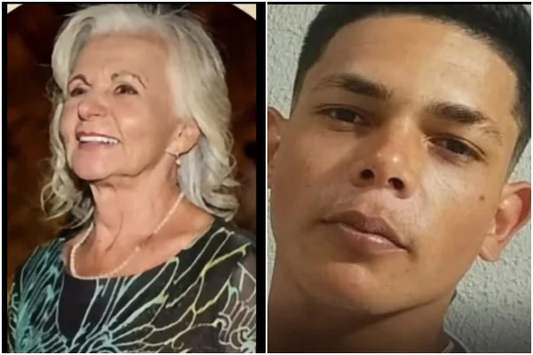 Professora à esquerda e agressor preso à direita