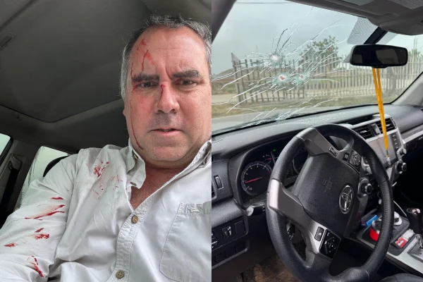 Foto colorida de Rafael Belaunde, pré-candidato à presidência do Peru que teve o carro atingido por tiros
