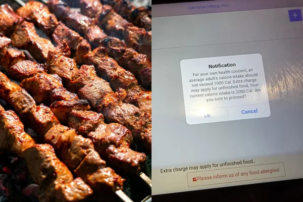 Placa com alerta sobre calorias em restaurante de rodízio causa revolta
