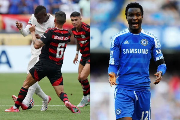 Foto colorida de Nicolas Jackson e Obi Mikel - metrópoles