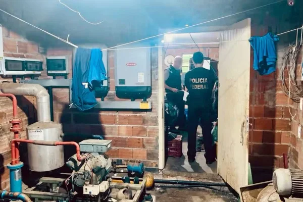 Imagem colorida de PF's de costas durante operação contro trabalho escravo - Metrópoles