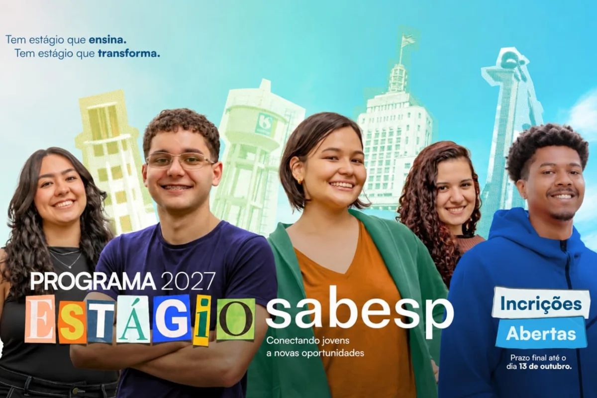 Sabesp abre mais de 60 vagas de estágio para 2027. Inscrições vão até 13/10