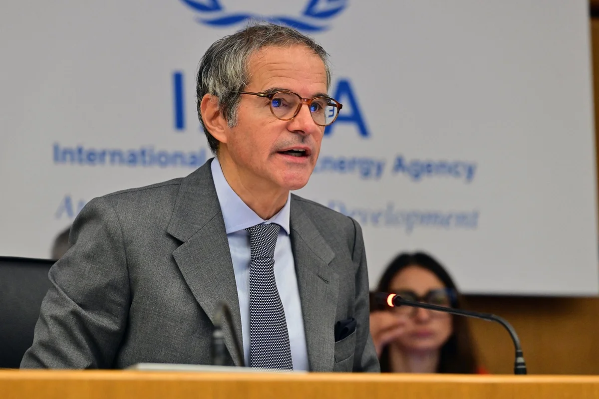 O Diretor-Geral da AIEA, Rafael Mariano Grossi, faz sua declaração na reunião do Conselho de Governadores na sede da Agência em Viena O Diretor-Geral da AIEA, Rafael Mariano Grossi, faz sua declaração na reunião do Conselho de Governadores na sede da Agência em Viena
